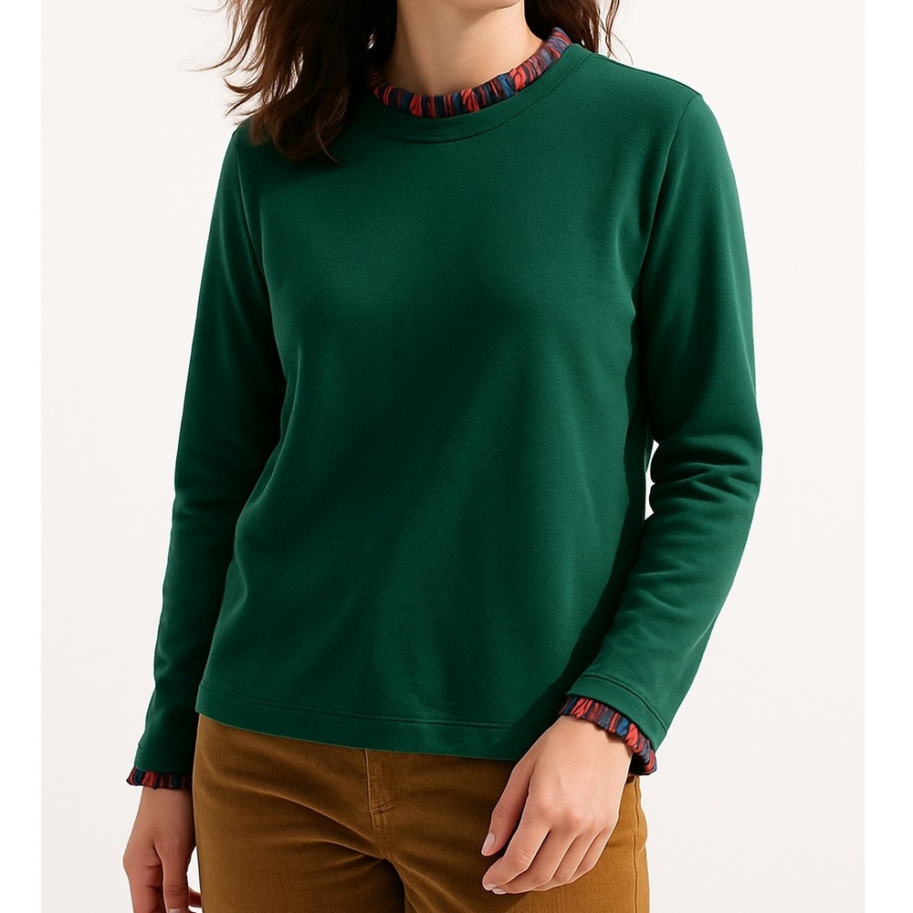J. Crew Green Long Sleeve Ruffle Collar Top‎ Plaid Trim Holiday Preppy Size M